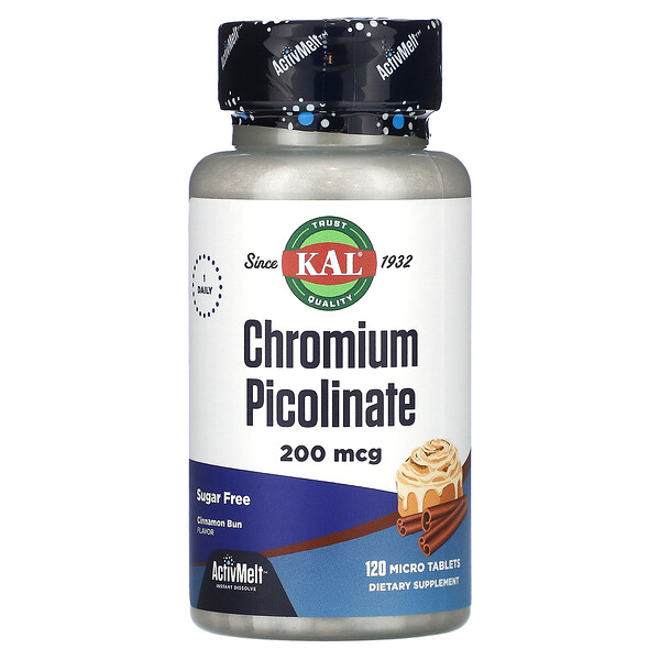KAL, Chromium Picolinate, Sugar Free, Cinnamon Bun, 200 mcg, 120 Micro