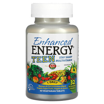 KAL, Enhanced Energy, Teen, Memory & Concentration Blend, 60 Vegetarian Tablets