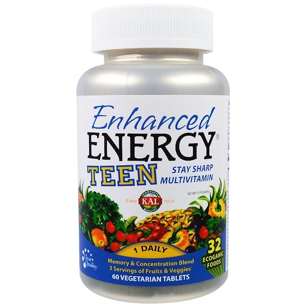 KAL, Усиленная энергия, для подростков, смесь для памяти и концентрации, 60 вегетарианских таблеток