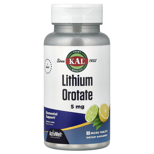 Kal Lithium Orotate, Lemon Lime , 5 mg, 90 Micro Tablets