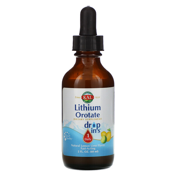 KAL‏, Lithium Orotate Drops, Natural Lemon Lime Flavor, 2 fl oz (60 ml)