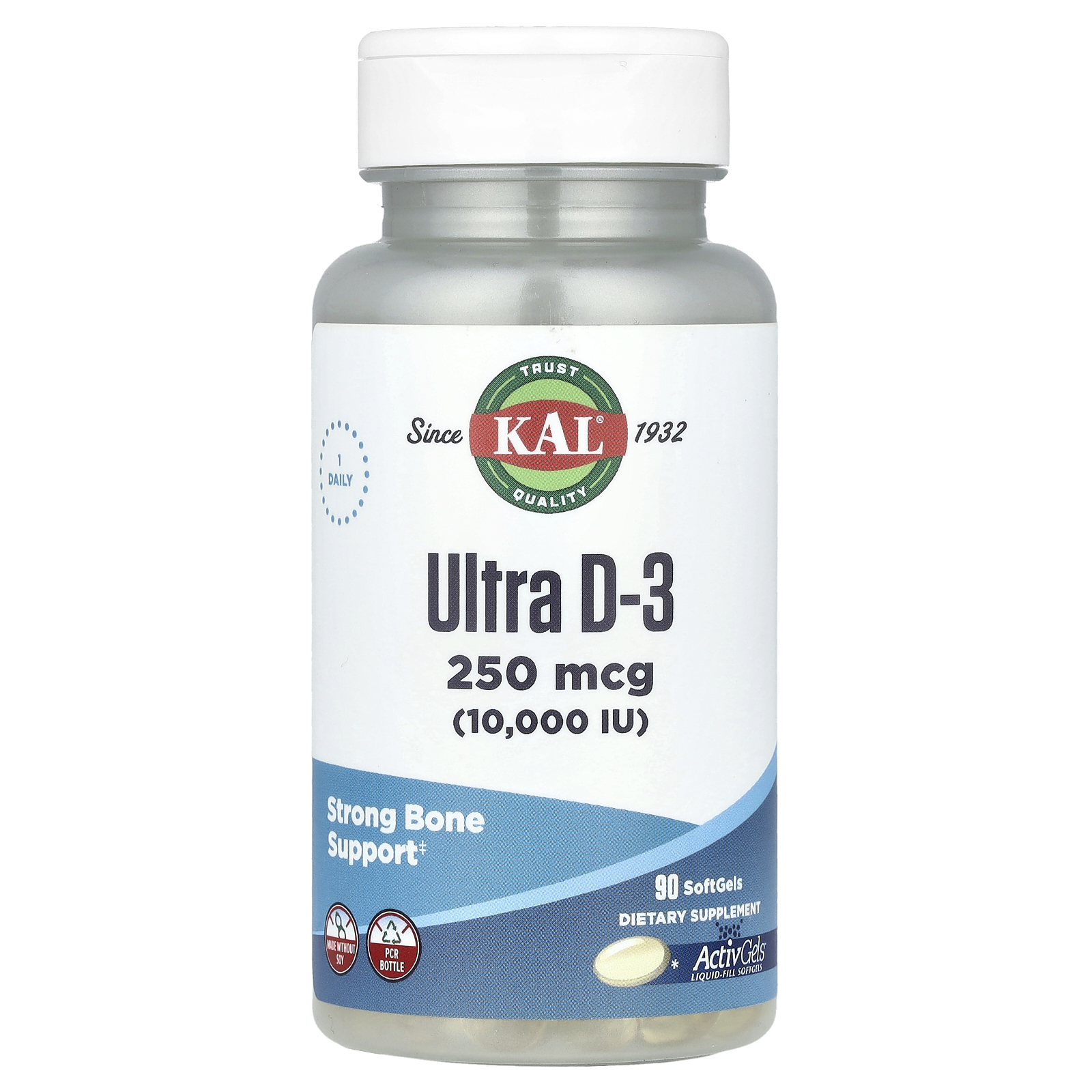 KAL (칼), 울트라 D-3, 250mcg(10,000IU), 소프트젤 90정