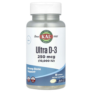 KAL, Ultra D-3, Vitamin D3, 250 mcg (10.000 IU), 90 Weichkapseln