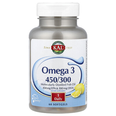 Product Image for KAL, Omega 3 450/300, 60 Softgels (1,280 mg per Softgel)