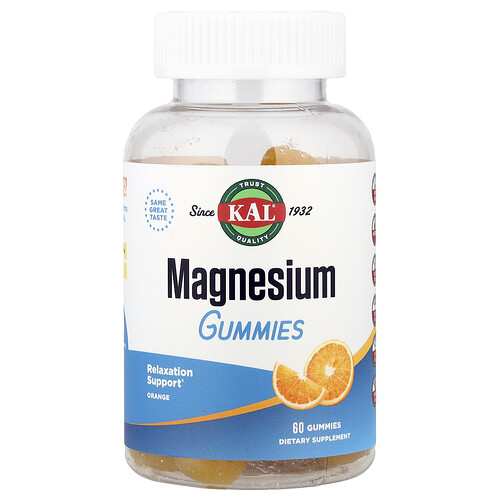 KAL, Magnesium Gummies, Orange , 60 Gummies