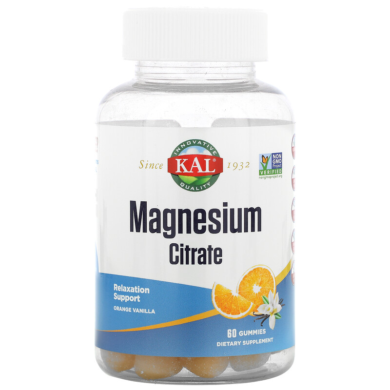 KAL, Magnesium Citrate, Relaxation Support, Orange Vanilla, 60 Gummies