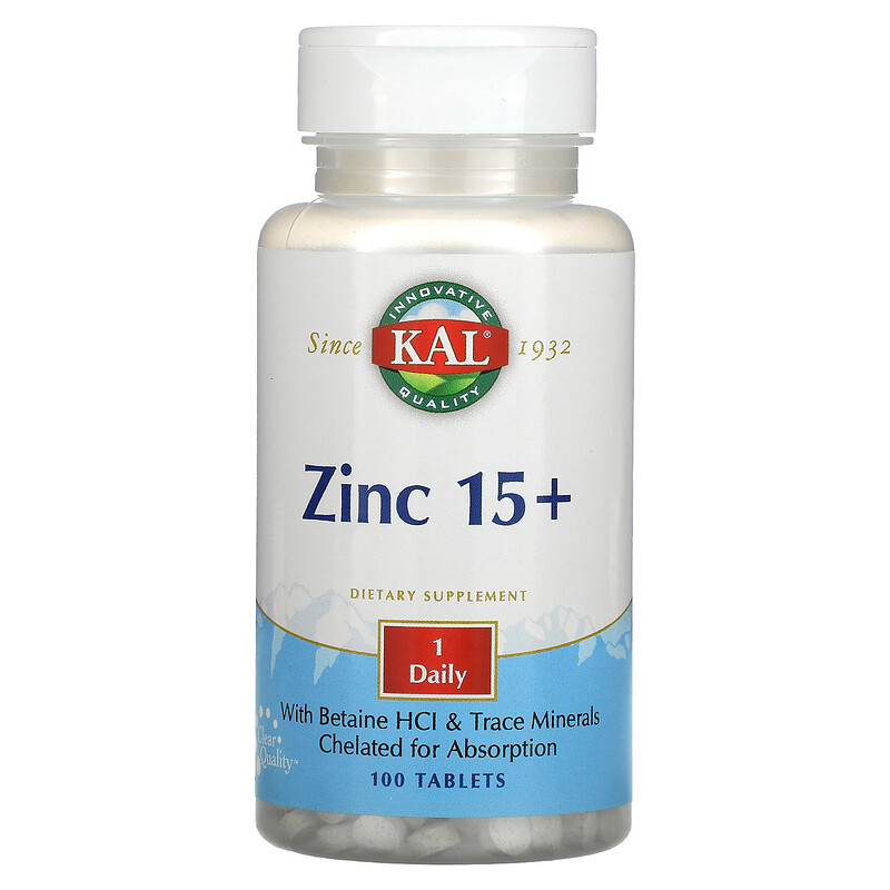 KAL, Zinc 15+ with Betaine HCL & Trace Minerals, 100 Tablets iHerb