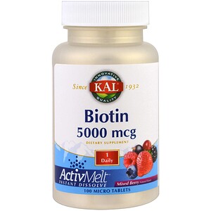 Купить KAL, Biotin, Mixed Berry, 5000 mcg, 100 Micro Tablets  на IHerb