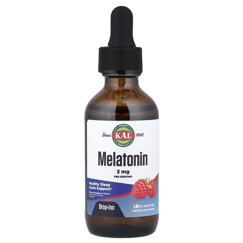 Kal Melatonin Drop Ins - Raspberry Supplement Vitamin | 3 mg 1.85 fl oz Liquid