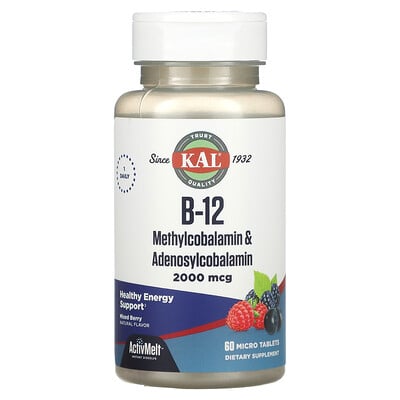 

KAL B-12 Methylcobalamin & Adenosylcobalamin Mixed Berry 2 000 mcg 60 Micro Tablets