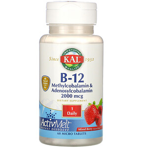 KAL, B-12 Methylcobalamin & Adenosylcobalamin, Mixed Berry, 2,000 Mcg ...