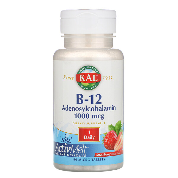KAL, B12 Adenosylcobalamin, Strawberry, 1,000 mcg, 90 Micro Tablets