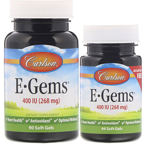 Карлсон Лэбс, E-Gems, 268 mg (400 IU), 2 Bottles, 90 Softgels + 44 Soft Gels отзывы