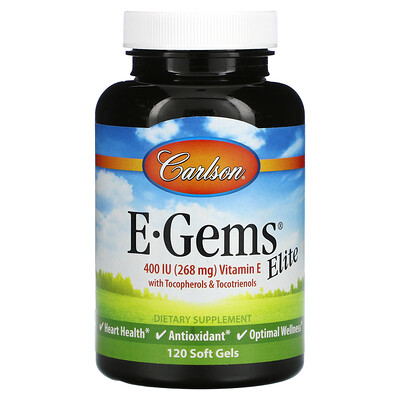 

Carlson E-Gems Elite, витамин E, 268 мг (400 МЕ), 120 мягких таблеток