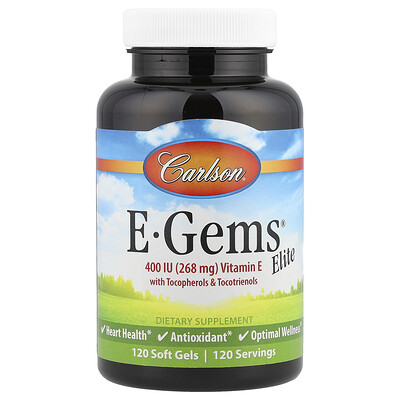 Product Image for Carlson, E-Gems Elite, Vitamin E with Tocopherols & Tocotrienols, 120 Soft Gels