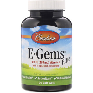 Carlson Labs, E-Gems Elite, Vitamina E, 400 UI (268 mg), 120 Cápsulas Softgel