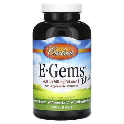 Carlson, E-Gems Elite, Vitamina E con tocoferoles y tocotrienoles, 268 mg (400 UI), 240 cápsulas blandas
