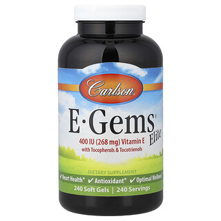 Carlson, E-Gems® Elite，維生素 E，含生育酚和生育三烯酚，240 粒軟膠囊