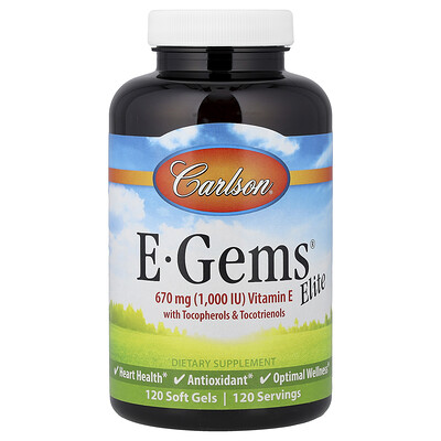 Product Image for Carlson, E-Gems Elite, Vitamin E with Tocopherols & Tocotrienols, 120 Soft Gels
