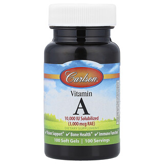 Carlson, Vitamina A, 3000 mcg de EAR (10.000 UI), 100 cápsulas blandas