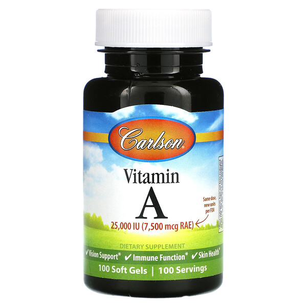 Carlson‏, Vitamin A, 7,500 mcg RAE (25,000 IU), 100 Soft Gels