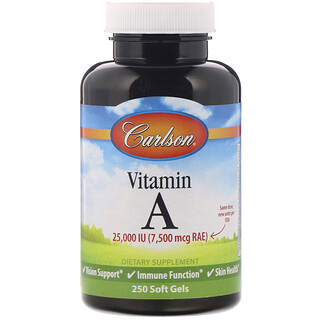 Carlson Labs, витамин A, 7500 мкг RAE (25 000 МЕ), 250 мягких таблеток