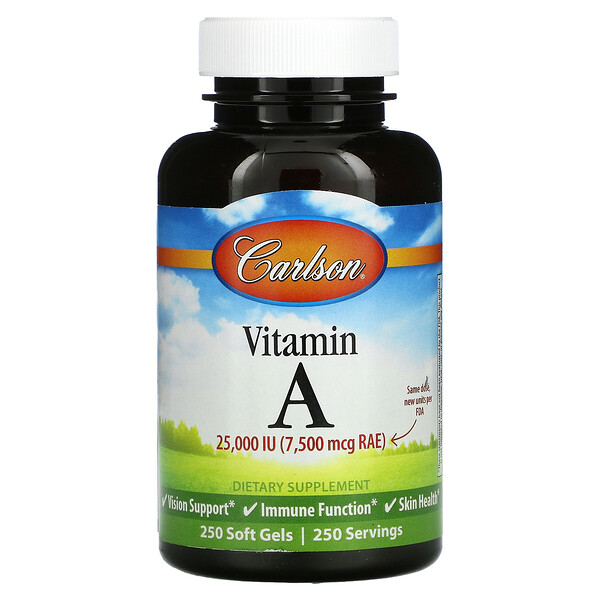 Carlson‏, Vitamin A, 7,500 mcg RAE (25,000 IU ), 250 Soft Gels
