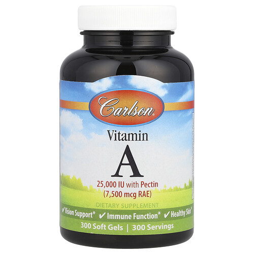 Carlson, Vitamin A, 7,500 mcg RAE (25,000 IU), 300 Soft Gels