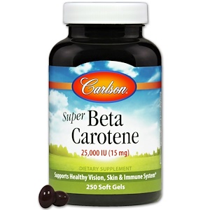 Купить Carlson Labs, Супер бета-каротин, 25 000 МЕ (15 мг), 250 желатиновых капсул  на IHerb
