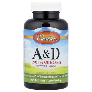 Carlson, Vitaminas A y D, 250 cápsulas blandas