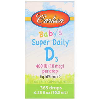 Carlson Labs, 赤ちゃん用、Super Daily（スーパーデイリー）D3、10mcg（400 IU）、10.3ml（0.35液量オンス）