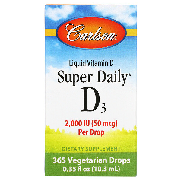 Carlson Labs, Super Daily D3, Π²ΠΈΡΠ°ΠΌΠΈΠ½Β D3, 50Β ΠΌΠΊΠ³ (2000Β ΠΠ), 10,3Β ΠΌΠ» (0,35Β ΠΆΠΈΠ΄ΠΊ.Β ΡΠ½ΡΠΈΠΉ)
