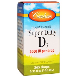 Carlson Labs, Super Daily D3, витамин D3, 2000 МЕ, 0,37 жидкой унции (10,98 мл) инструкция, применение, состав, противопоказания