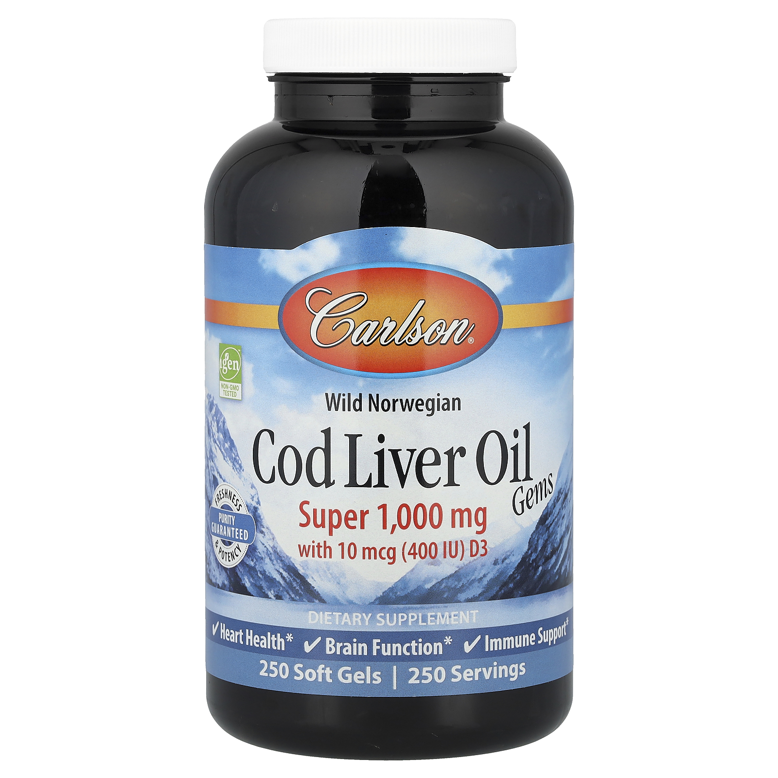 Carlson (칼슨), 노르웨이 자연산, Cod Liver Oil Gems, 1,000mg, 소프트젤 250정