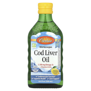 Carlson, Olej z wątroby dorsza norweskiego, naturalna cytryna, 1000 mg, 250 ml