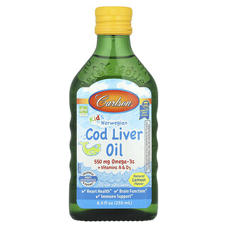 Carlson, Kid's Norwegian, Aceite de hígado de bacalao, Sabor natural a limón, 250 ml (8,4 oz. Líq.)