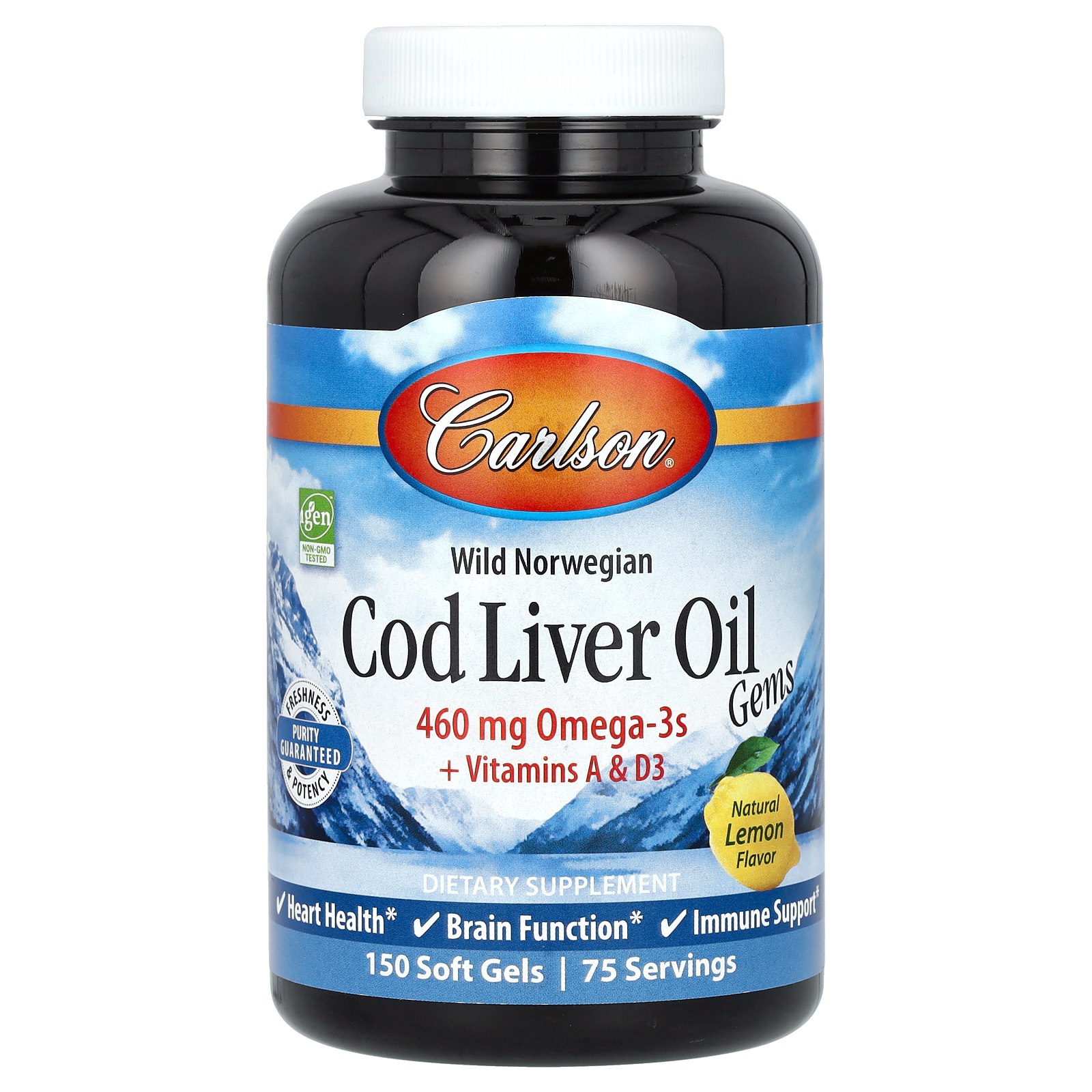 Carlson (칼슨), 노르웨이 자연산, Cod Liver Oil Gems, 천연 레몬, 460mg, 소프트젤 150정(소프트젤 1정당 230mg)