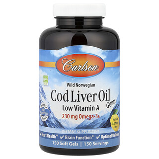 Carlson, Vill norsk tran, tran-edelstener, lavt vitamin A-innhold, naturlig sitron, 150 myke geler