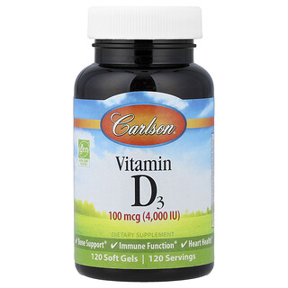 Carlson, Vitamina D3, 100 mcg (4000 UI), 120 cápsulas blandas