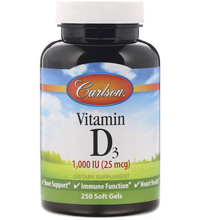 Carlson Labs, Vitamina D3, 1.000 UI (25 mcg), 250 Cápsulas Softgel