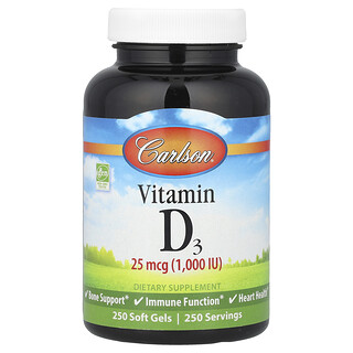 Carlson, Vitamina D3, 1.000 UI (25 mcg), 250 Cápsulas Softgel