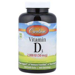 Carlson, Vitamina D3, 2.000 UI (50 mcg), 360 Cápsulas Gelatinosas