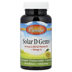 Solar D Gems®, вітамін D3 + жирні кислоти омега-3, натуральний лимон, 120 капсул