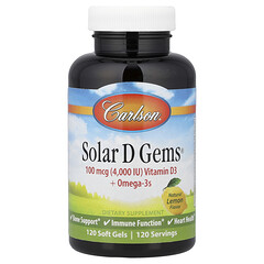 Solar D Gems®, вітамін D3 + жирні кислоти омега-3, натуральний лимон, 120 капсул