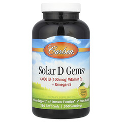 Solar D Gems®, вітамін D3 + омега-3, натуральний лимонний смак, 360 капсул