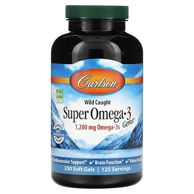 

Carlson Wild Caught Super Omega-3 Gems, высокоэффективная омега-3 из морской рыбы, 600 мг, 250 капсул