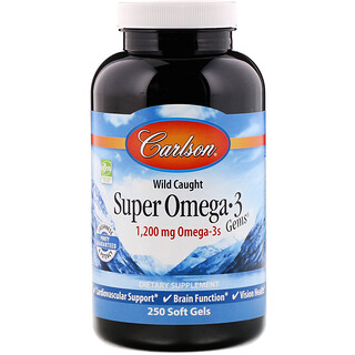 Carlson Labs, Wild Caught Super Omega-3 Gems, Fischöl-Konzentrat aus Wildfang mit Super Omega-3, 600 mg, 250 Weichkapseln