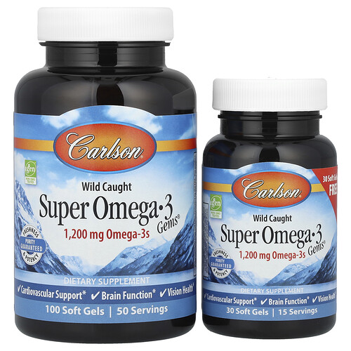 Carlson Wild Caught Super Omega-3 Gems®, 100 + 30 Soft Gels