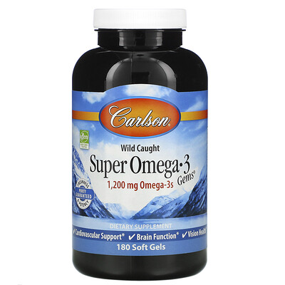 Carlson Labs Wild Caught Super Omega-3 Gems, высокоэффективная омега-3 из морской рыбы, 1200 мг, 180 мягких капсул