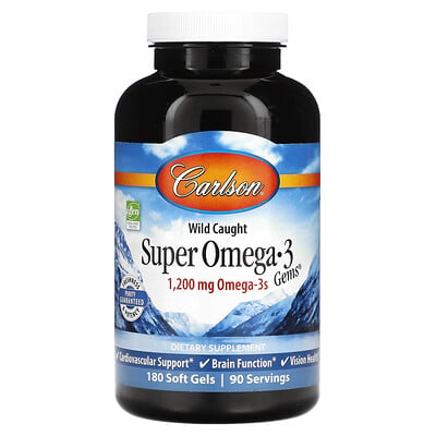 

Carlson, Wild Caught Super Omega-3 Gems, 600 mg, 180 Soft Gels